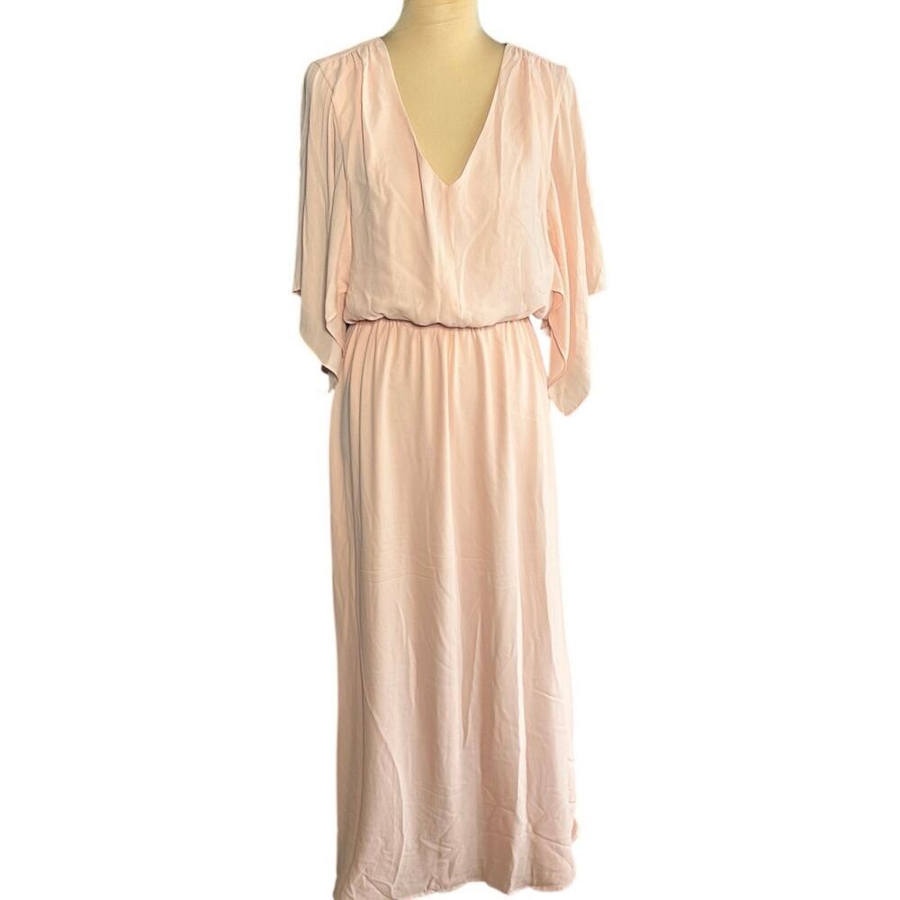 Antonio Melani Blush Pink Maxi Dress V-Neck Flutter Sleeve Cinched Waist Sz 4 - Picture 2 of 10